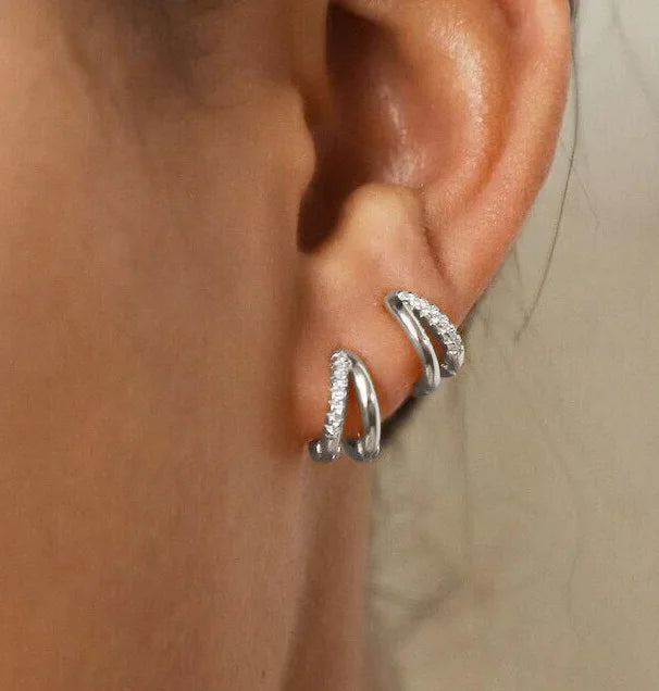 Europe Double Layered Zircon Hoop Earrings