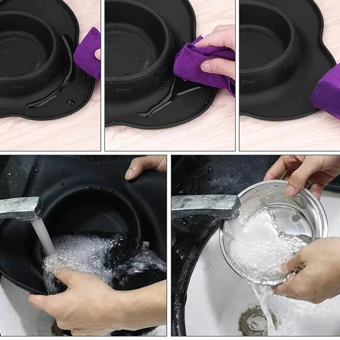 Anti-Slip Double Dog Bowl with Silicone Mat