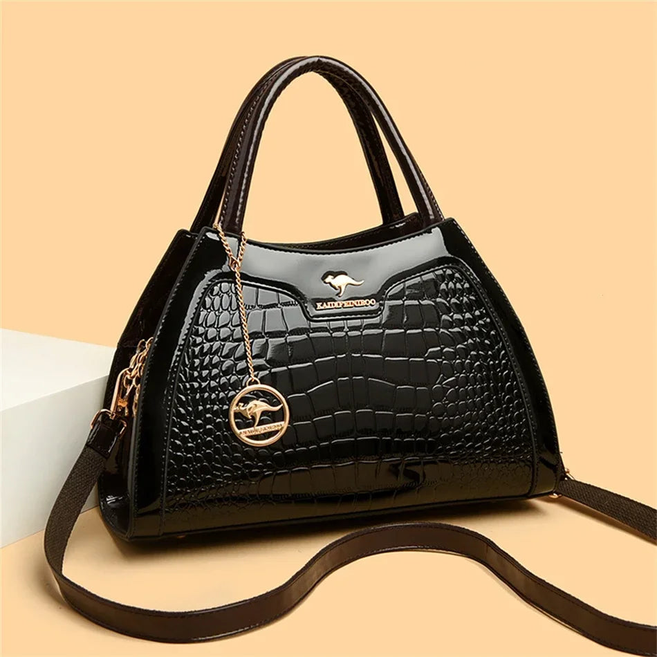 Luxury Crocodile Pattern Patent Leather Handbag
