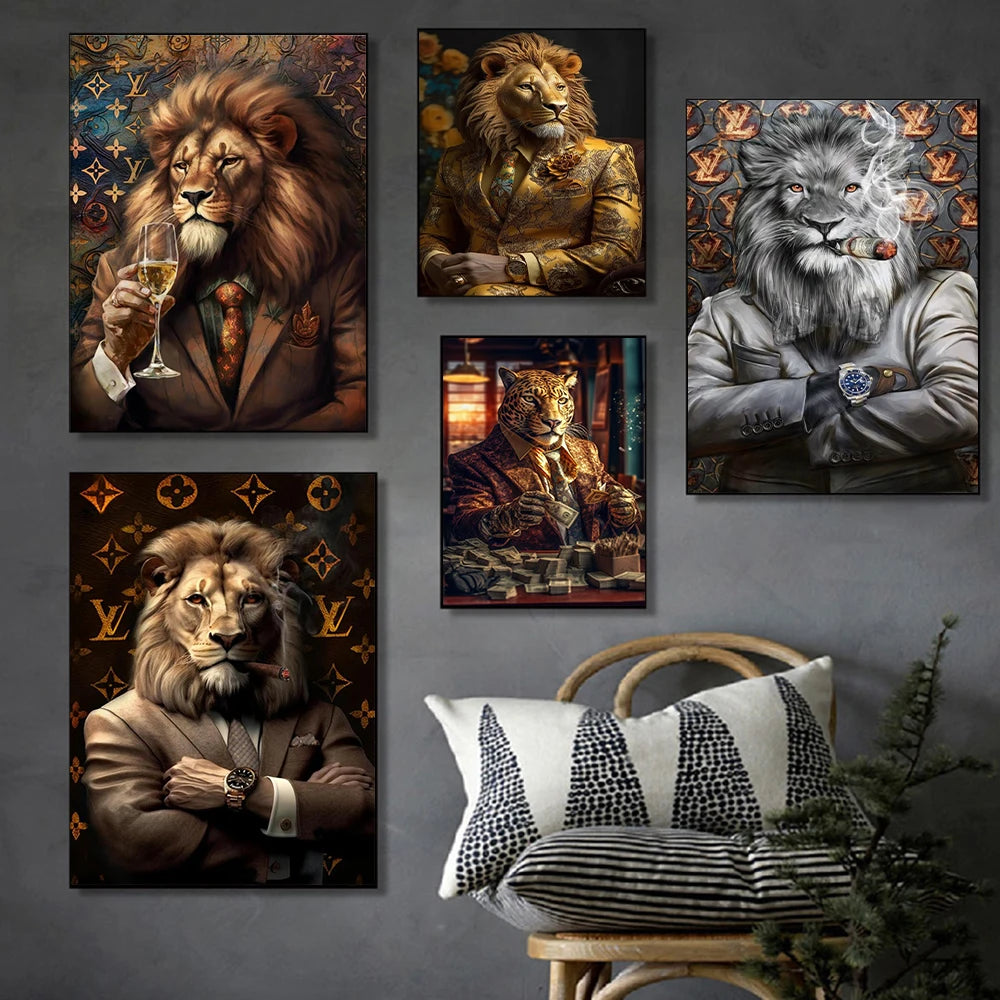 Luxury Lion Smoking Cigar Canvas