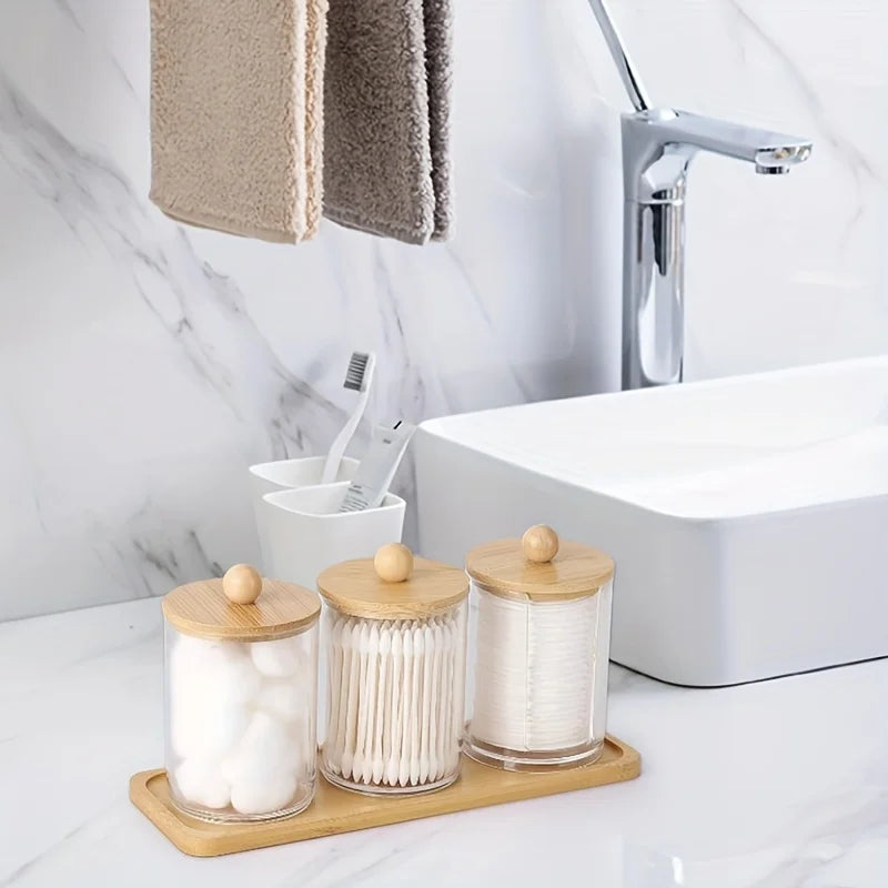 3-Pack 10oz Clear Qtip Holder Set with Vanity Tray