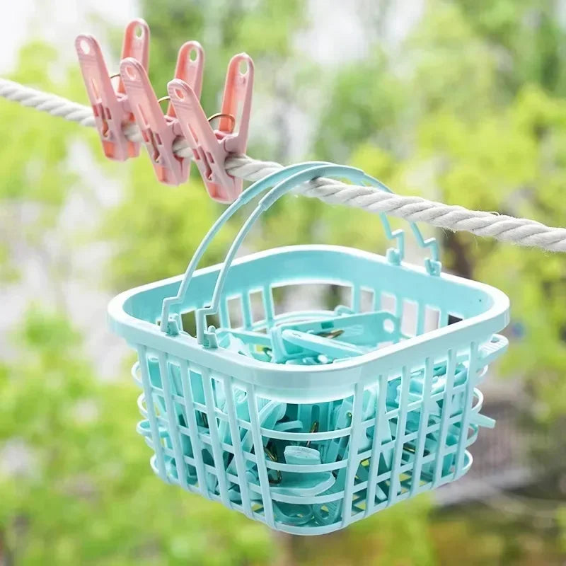 Plastic Clothes Pegs Set with Storage Basket