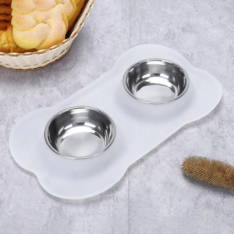 Anti-Slip Double Dog Bowl with Silicone Mat
