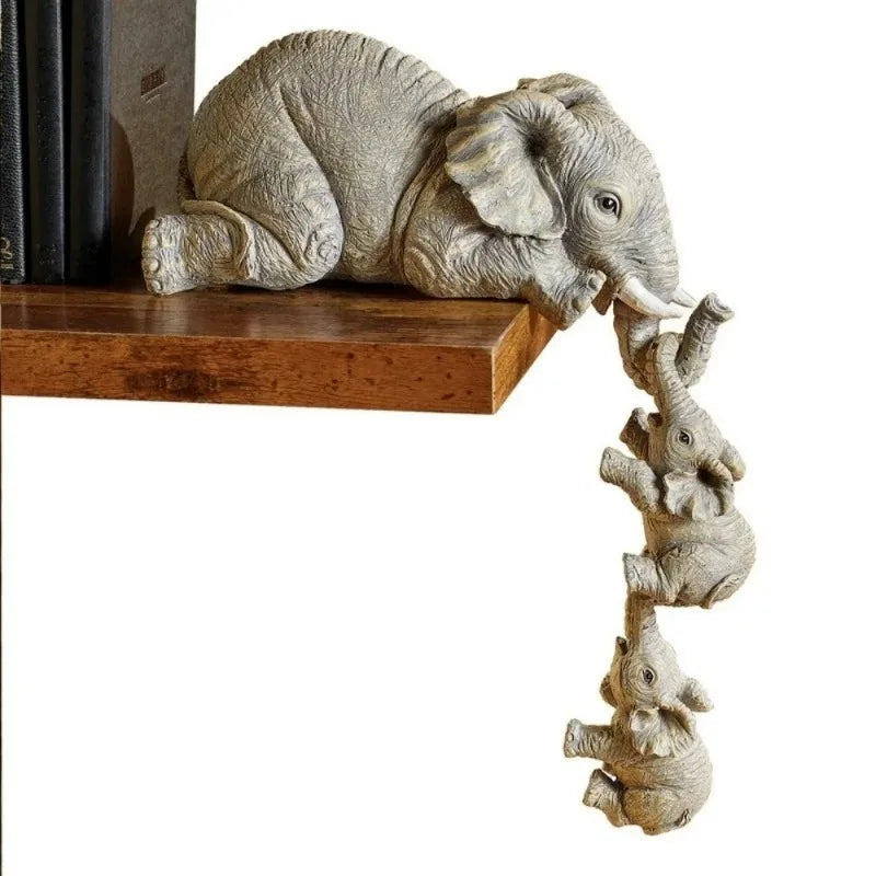3 Pcs Cute Elephant Hug Baby Doll Resin Figurines