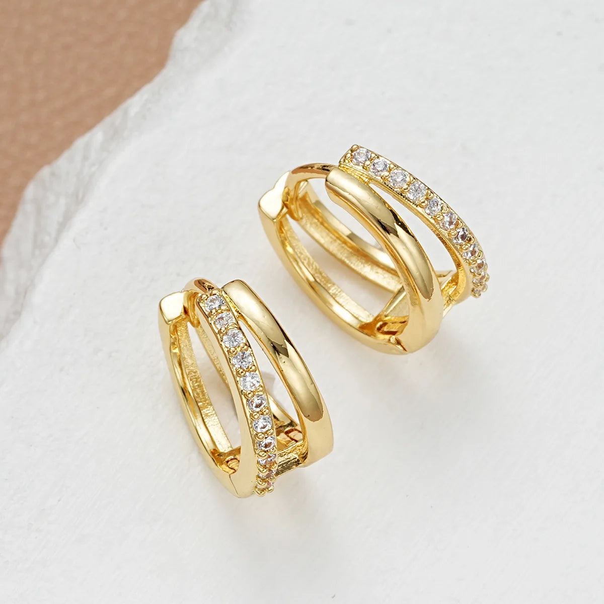 Europe Double Layered Zircon Hoop Earrings
