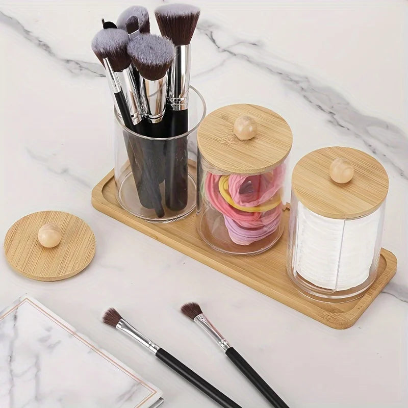 3-Pack 10oz Clear Qtip Holder Set with Vanity Tray