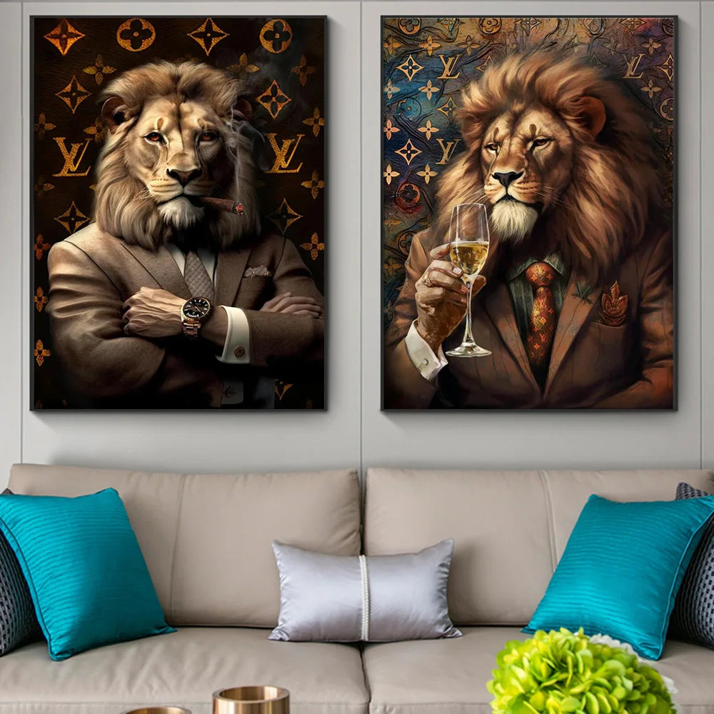 Luxury Lion Smoking Cigar Canvas
