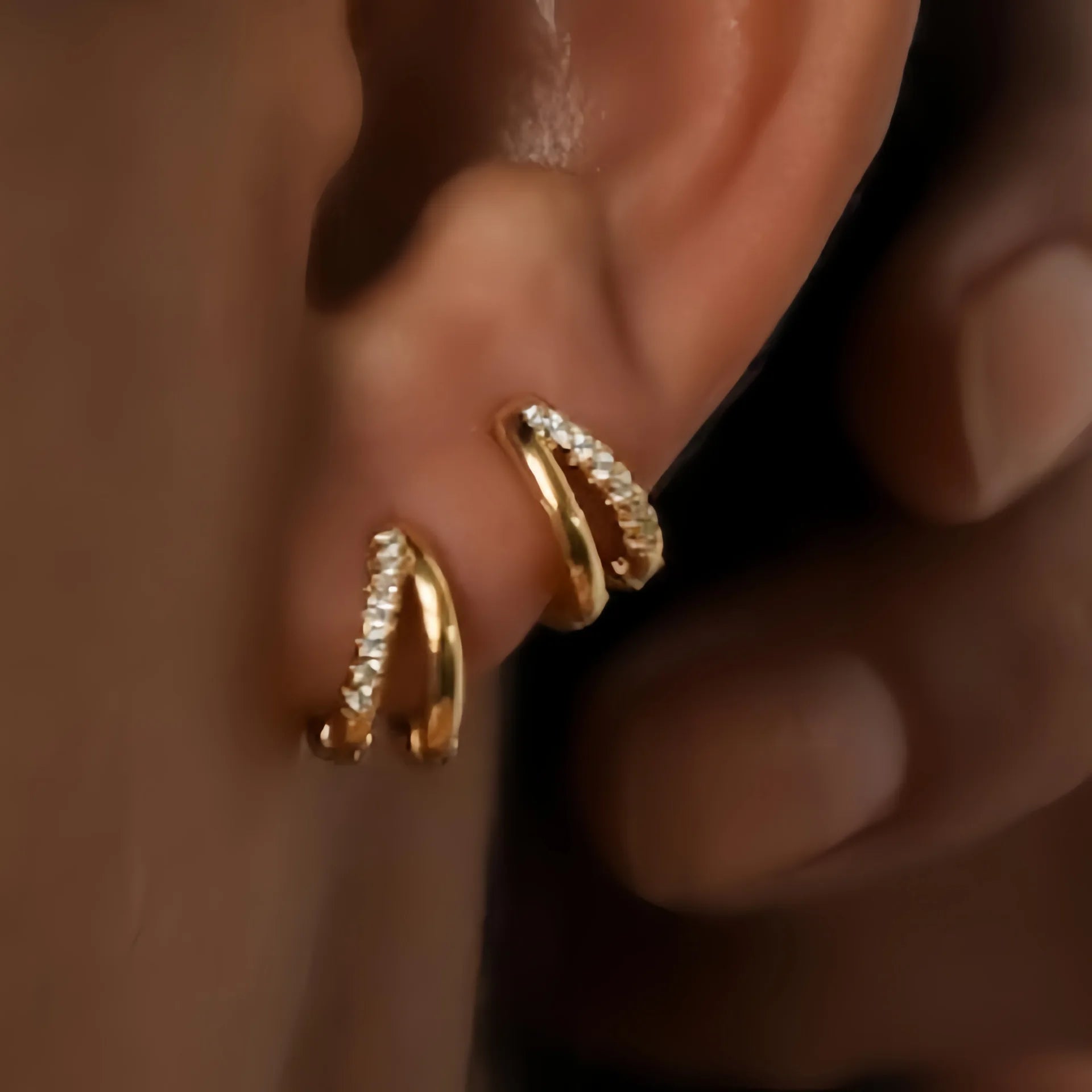 Europe Double Layered Zircon Hoop Earrings