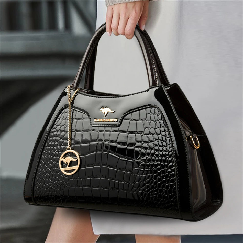 Luxury Crocodile Pattern Patent Leather Handbag