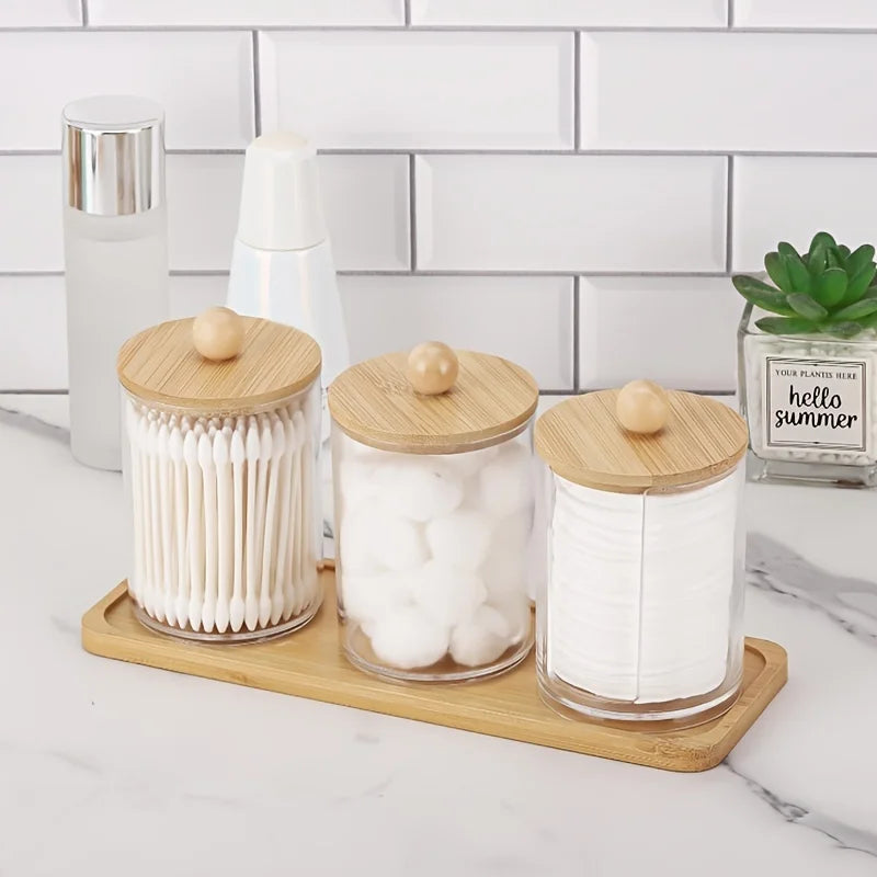 3-Pack 10oz Clear Qtip Holder Set with Vanity Tray