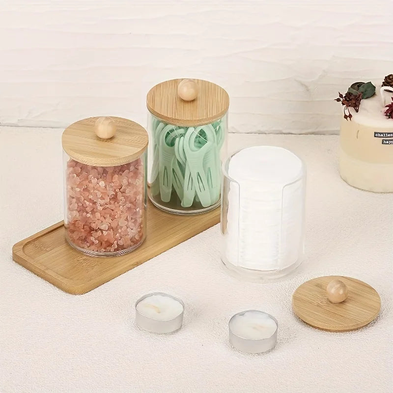 3-Pack 10oz Clear Qtip Holder Set with Vanity Tray