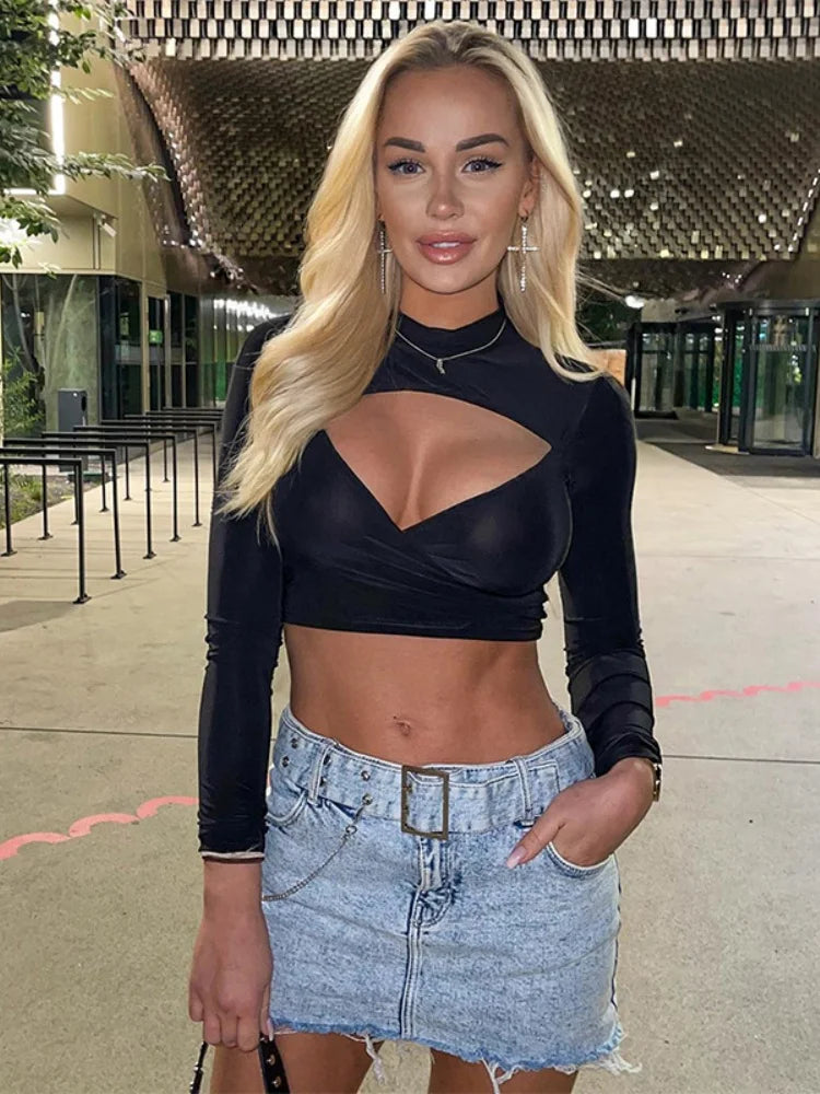 Solid Slim Hollow Out Crop Top
