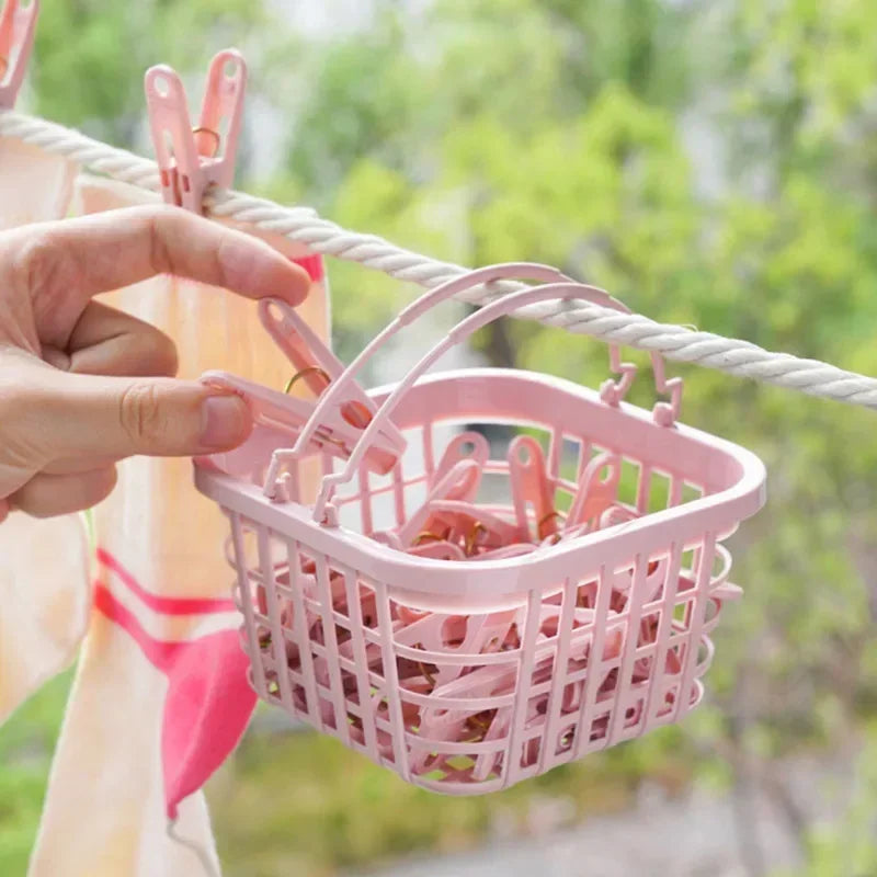 Plastic Clothes Pegs Set with Storage Basket