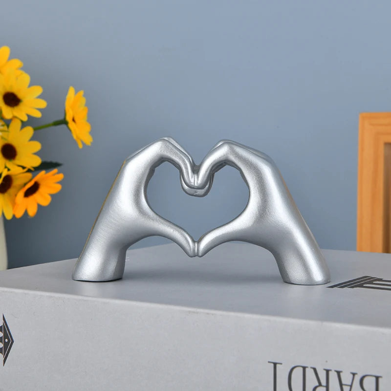 Gold Heart Hand Gesture Statue