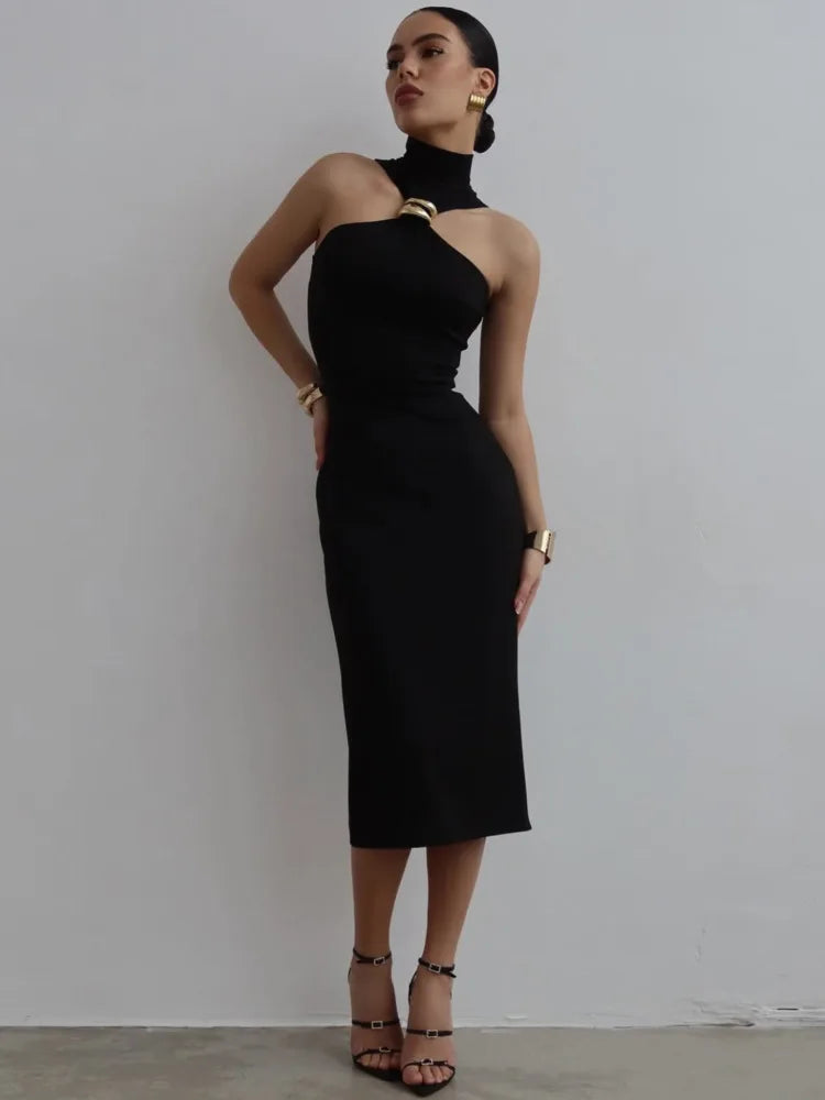 Mozision Off-Shoulder Turtleneck Maxi Dress