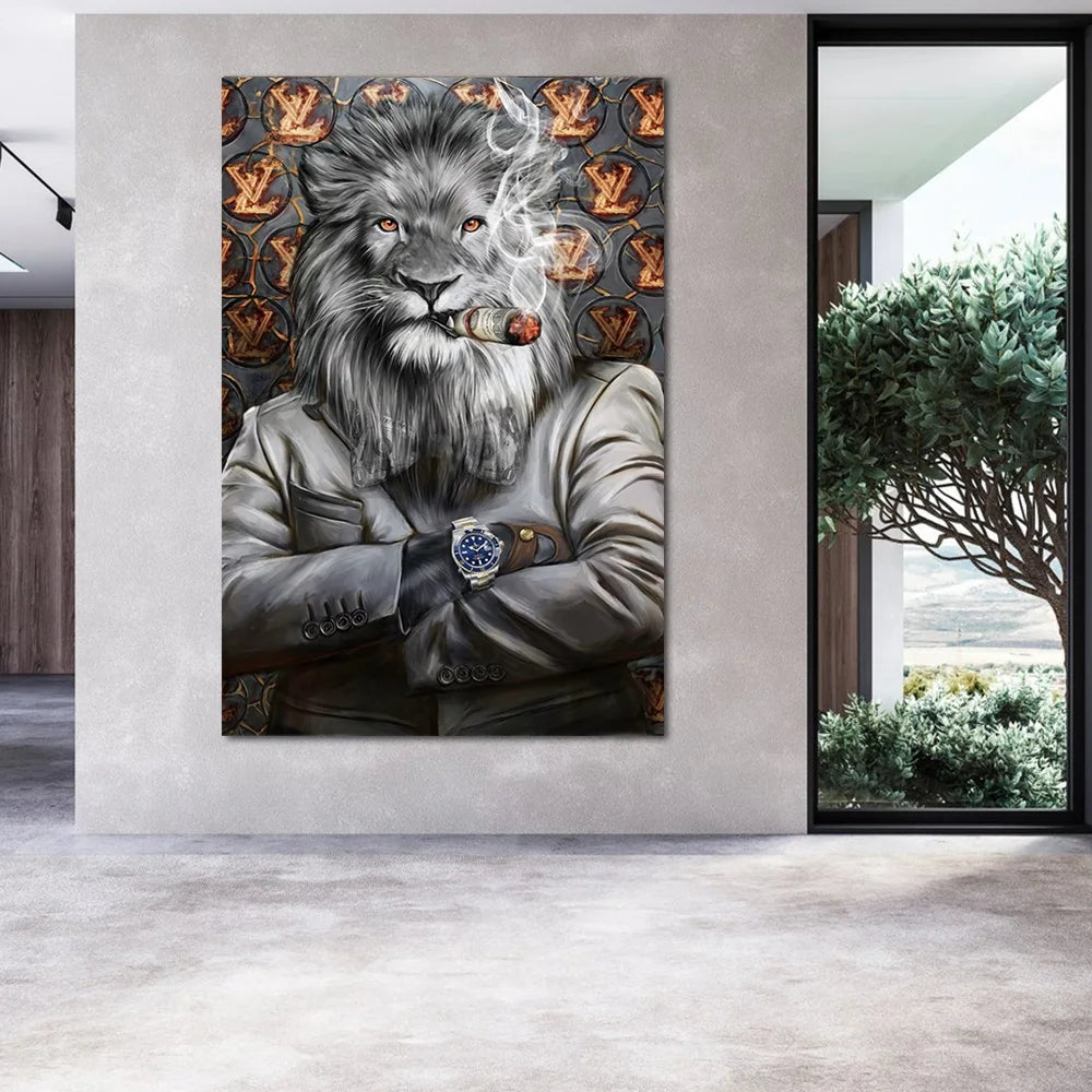 Luxury Lion Smoking Cigar Canvas