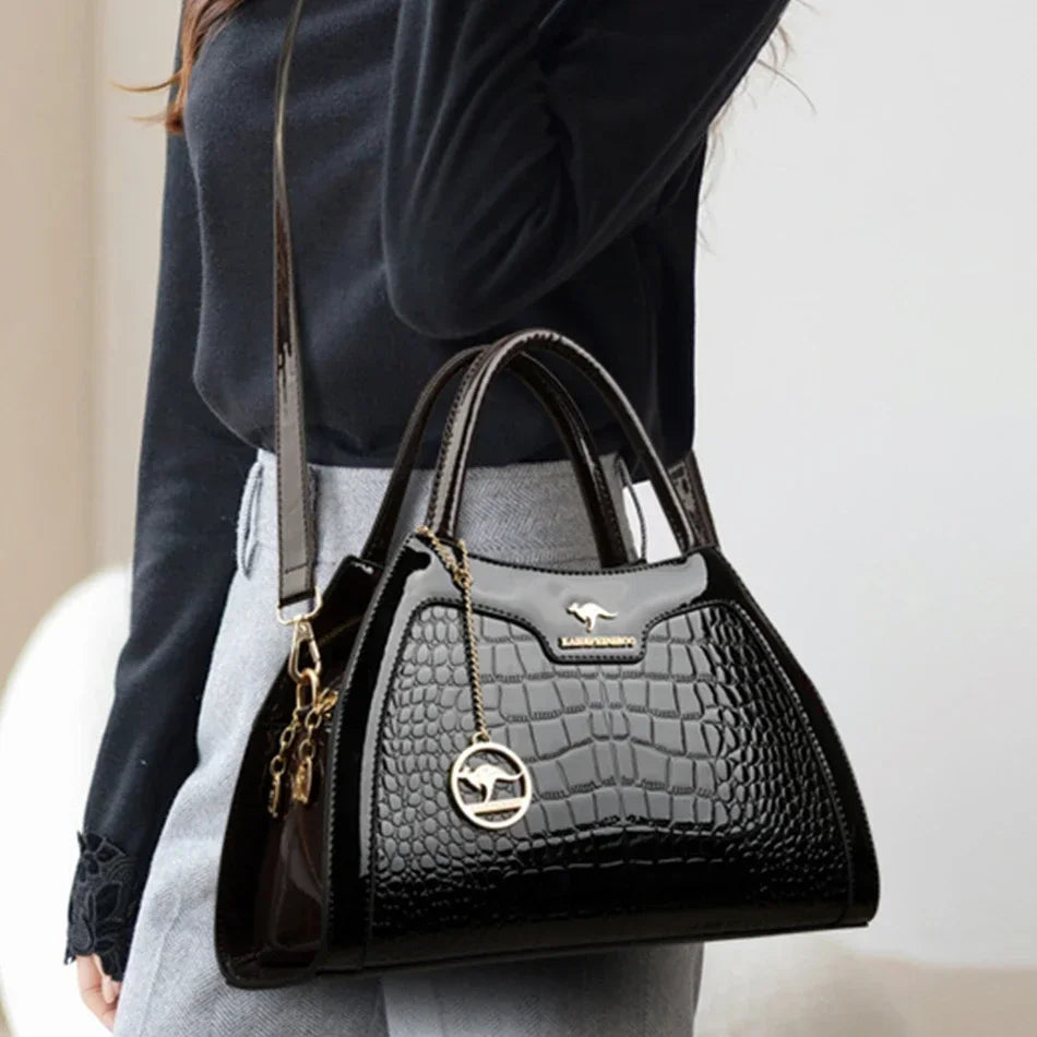 Luxury Crocodile Pattern Patent Leather Handbag